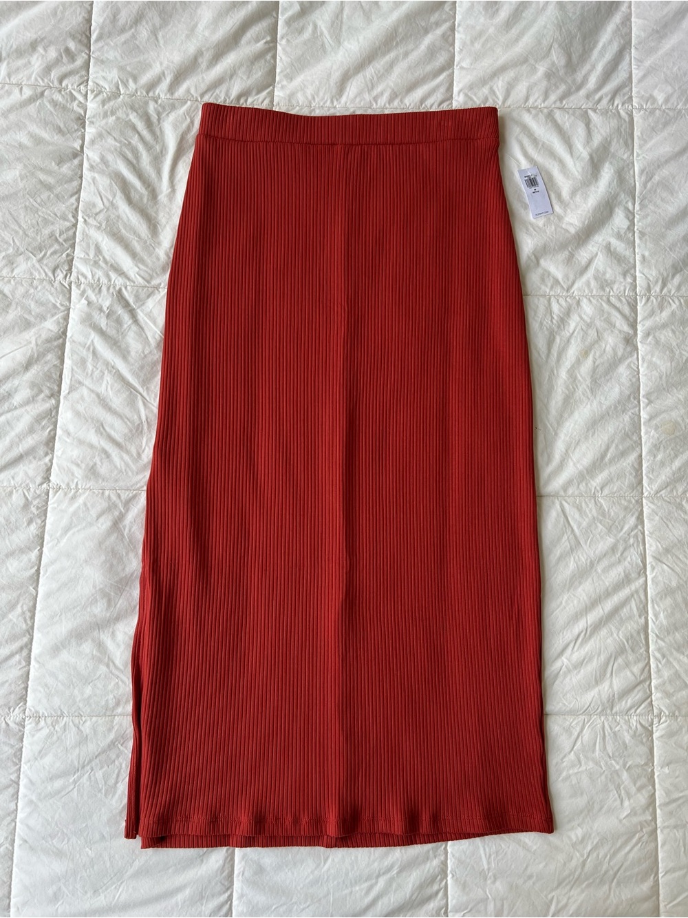 Old Navy Ribbed Midi Skirt in Rusty Red Orange